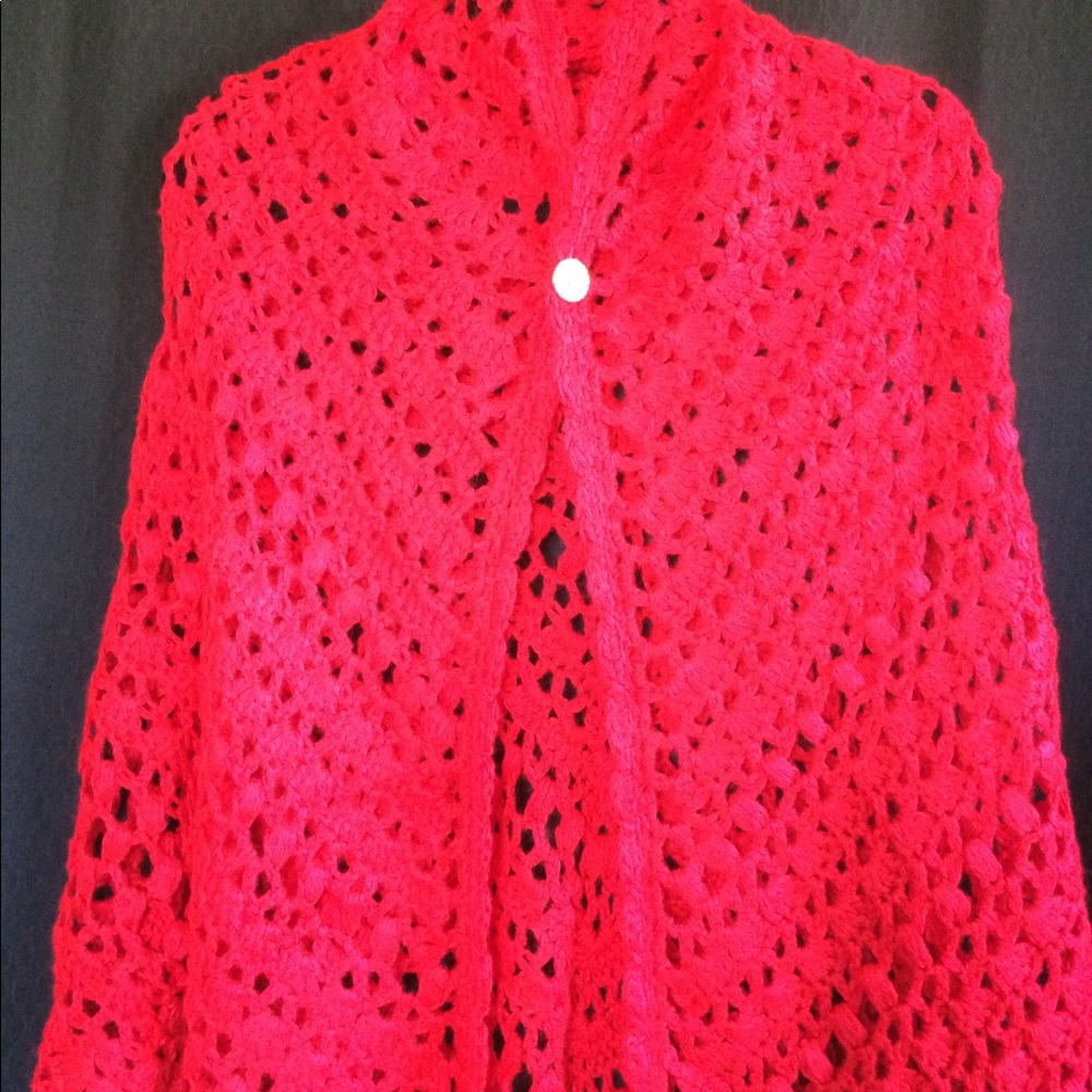 SOLD.    Handmade red cape/shawl with bling